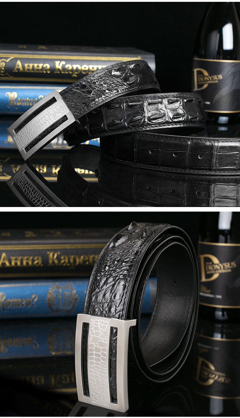 Siamese Crocodile Skin Genuine Leather Men's Belt Smooth Buckle Stylish Business Casual Belt Gift Present