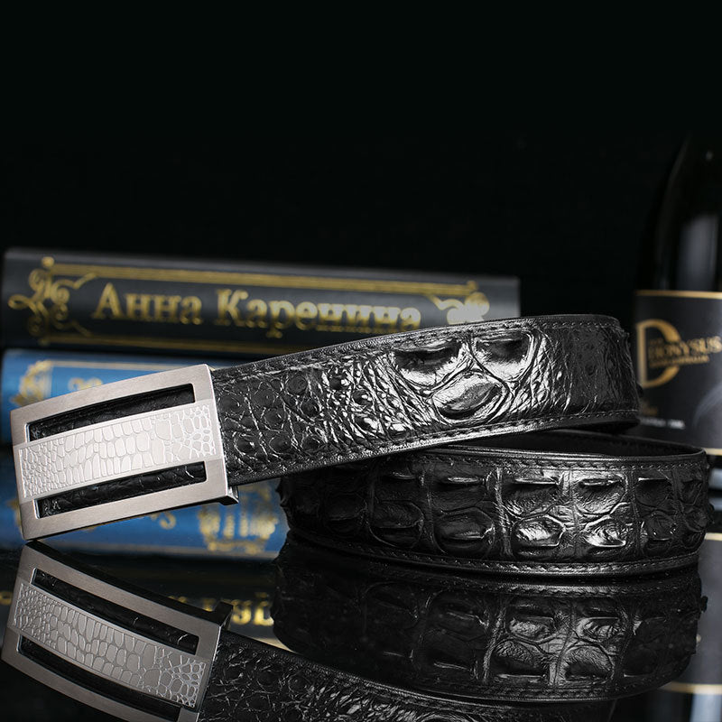 Siamese Crocodile Skin Genuine Leather Men's Belt Smooth Buckle Stylish Business Casual Belt Gift Present