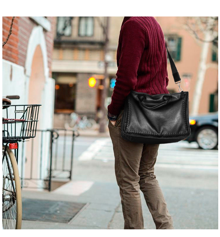 Men's Briefcase Sheepskin Genuine Leather Crossbody Shoulder Bag Computer Bag Business Handbag