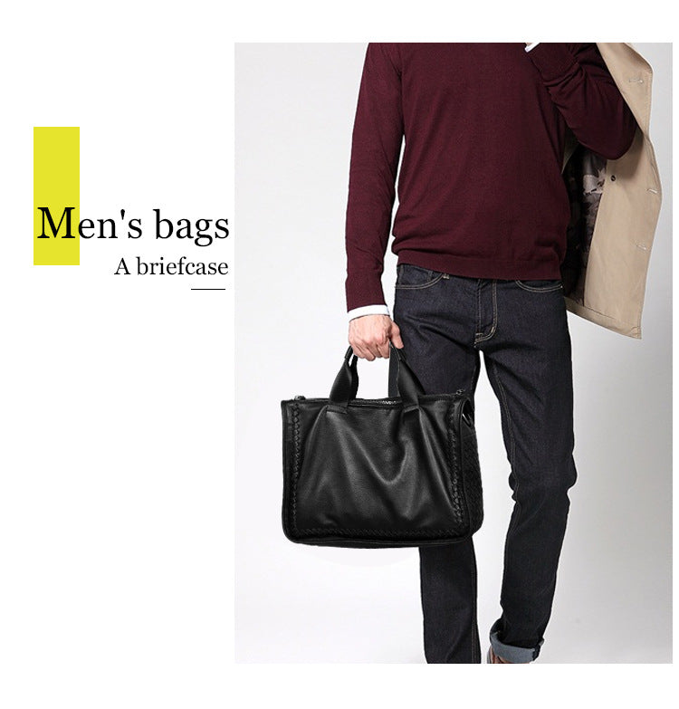 Men's Briefcase Sheepskin Genuine Leather Crossbody Shoulder Bag Computer Bag Business Handbag