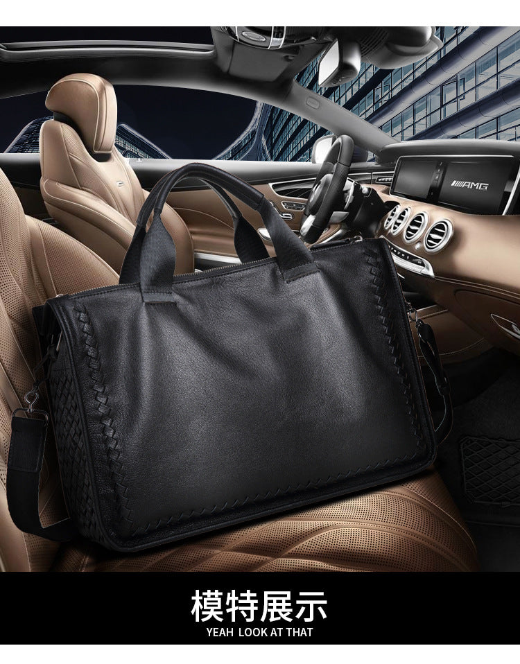 Men's Briefcase Sheepskin Genuine Leather Crossbody Shoulder Bag Computer Bag Business Handbag