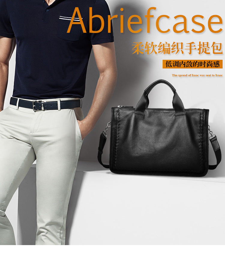 Men's Briefcase Sheepskin Genuine Leather Crossbody Shoulder Bag Computer Bag Business Handbag