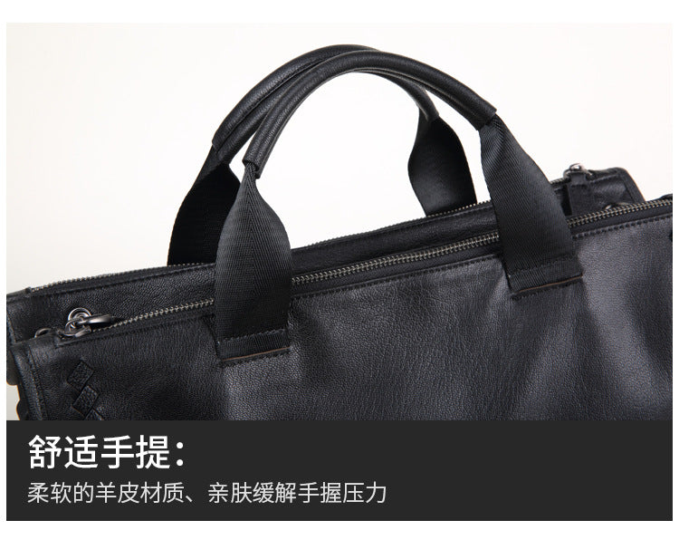 Men's Briefcase Sheepskin Genuine Leather Crossbody Shoulder Bag Computer Bag Business Handbag