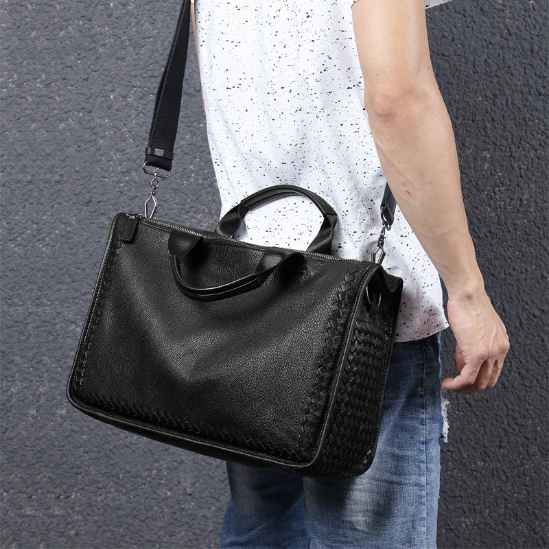 Men's Briefcase Sheepskin Genuine Leather Crossbody Shoulder Bag Computer Bag Business Handbag