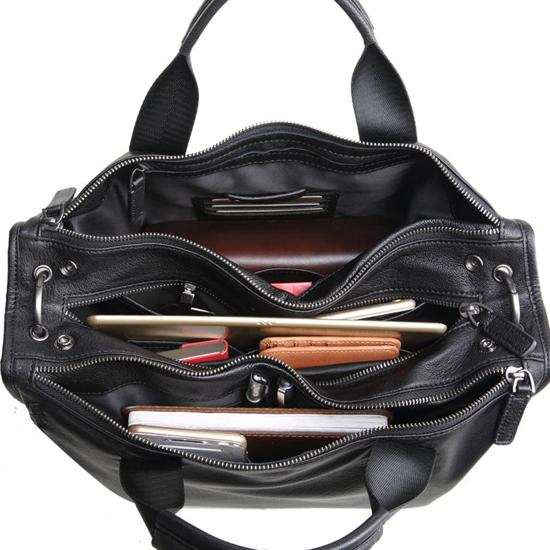 Men's Briefcase Sheepskin Genuine Leather Crossbody Shoulder Bag Computer Bag Business Handbag