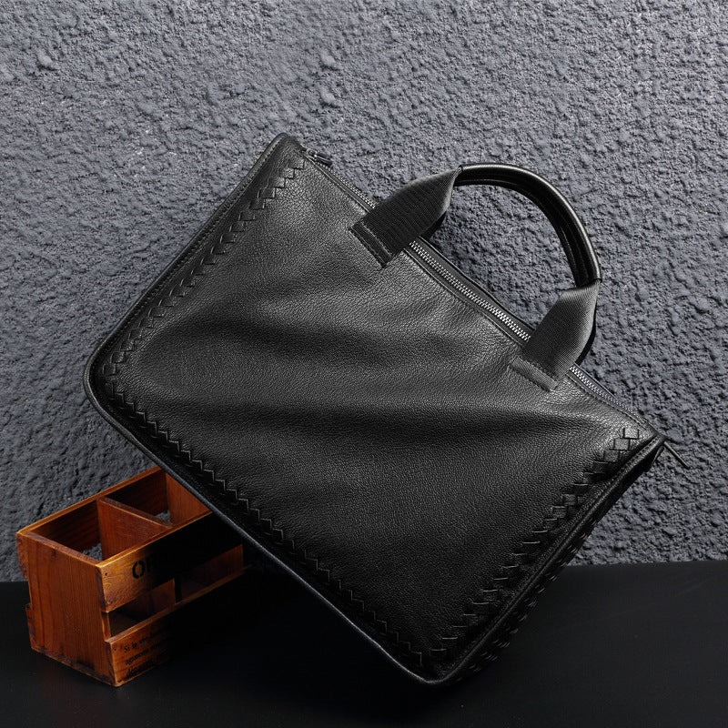 Men's Briefcase Sheepskin Genuine Leather Crossbody Shoulder Bag Computer Bag Business Handbag