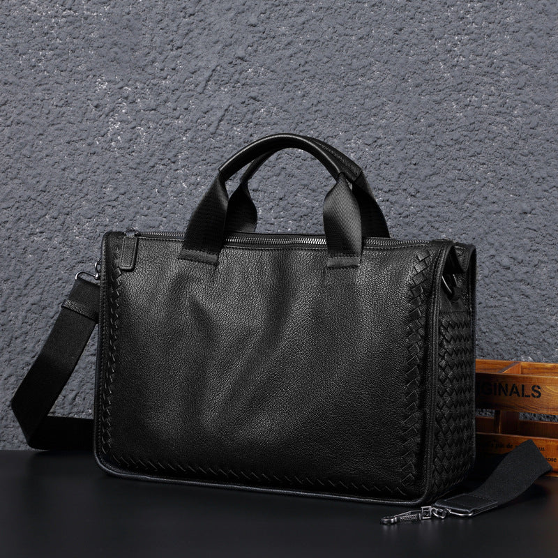 Men's Briefcase Sheepskin Genuine Leather Crossbody Shoulder Bag Computer Bag Business Handbag