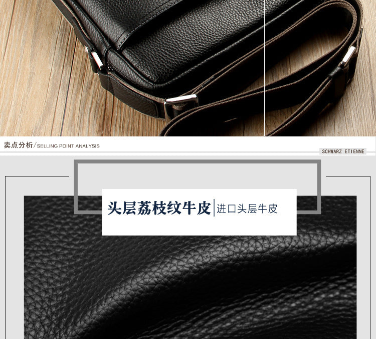 Men's Shoulder Bag Made of Genuine Cowhide Leather Fashion Large Capacity Crossbody Bag