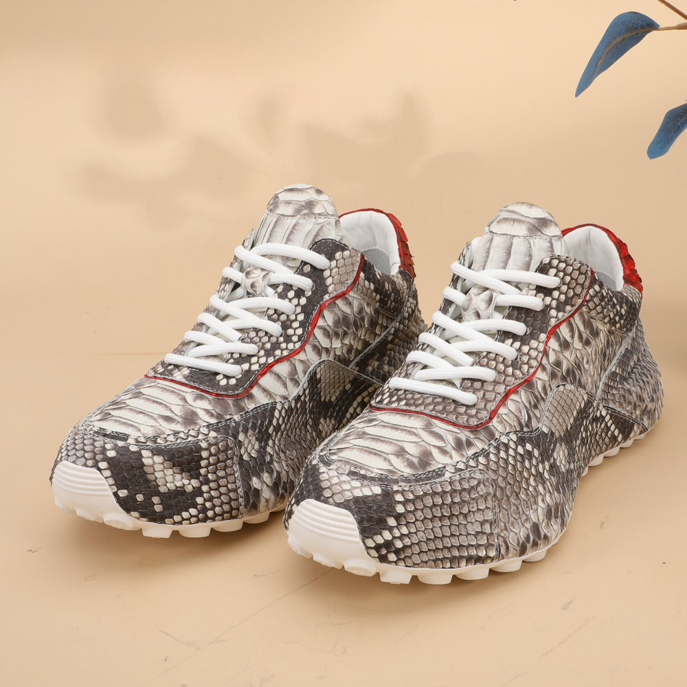 Python Skin Genuine Leather Men's Sneakers Sports Casual Shoes Fashion In Heels Men Shoes