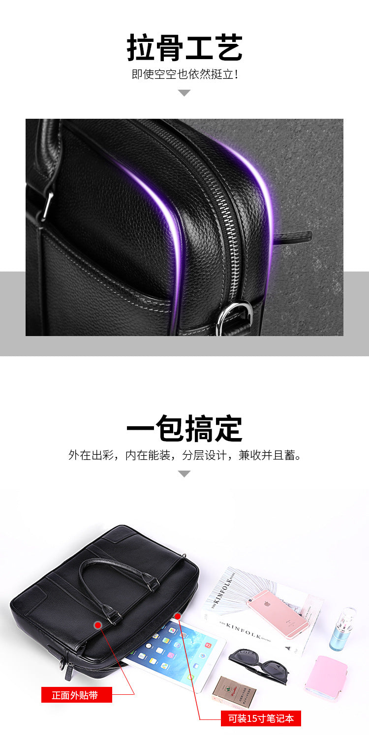 Men's handbag, genuine cowhide leather, computer bag, large capacity, business trip briefcase, men's handbag