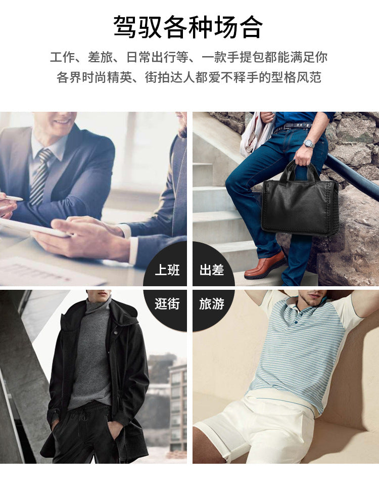 Men's Briefcase Sheepskin Genuine Leather Crossbody Shoulder Bag Computer Bag Business Handbag
