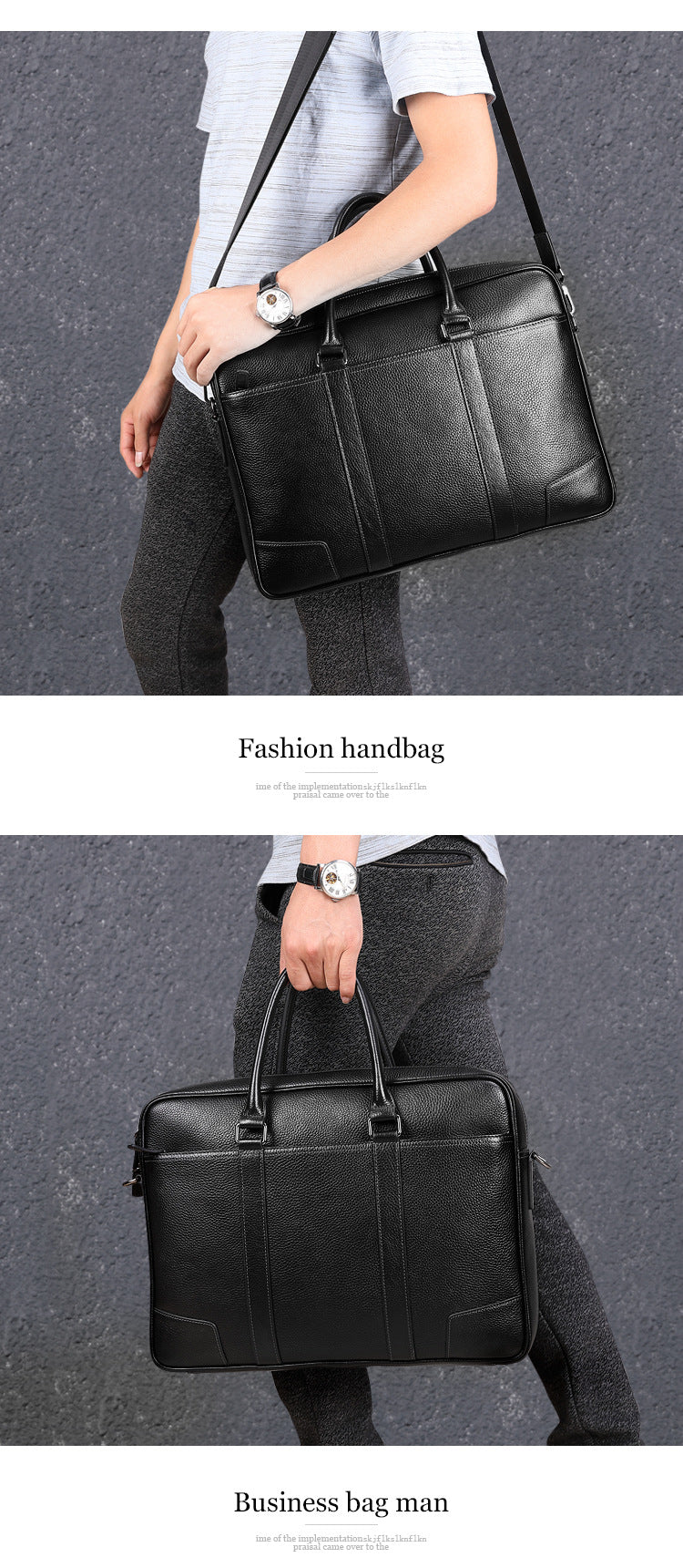 Men's handbag, genuine cowhide leather, computer bag, large capacity, business trip briefcase, men's handbag