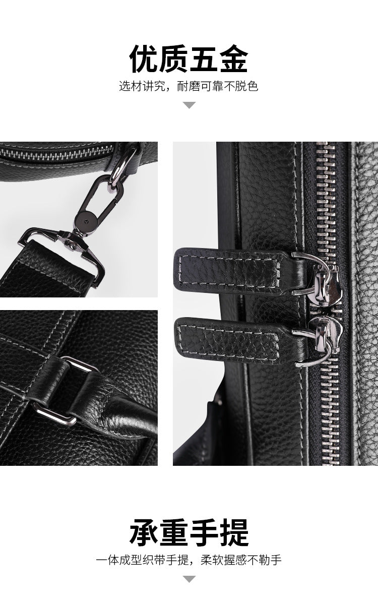 Men's handbag, genuine cowhide leather, computer bag, large capacity, business trip briefcase, men's handbag