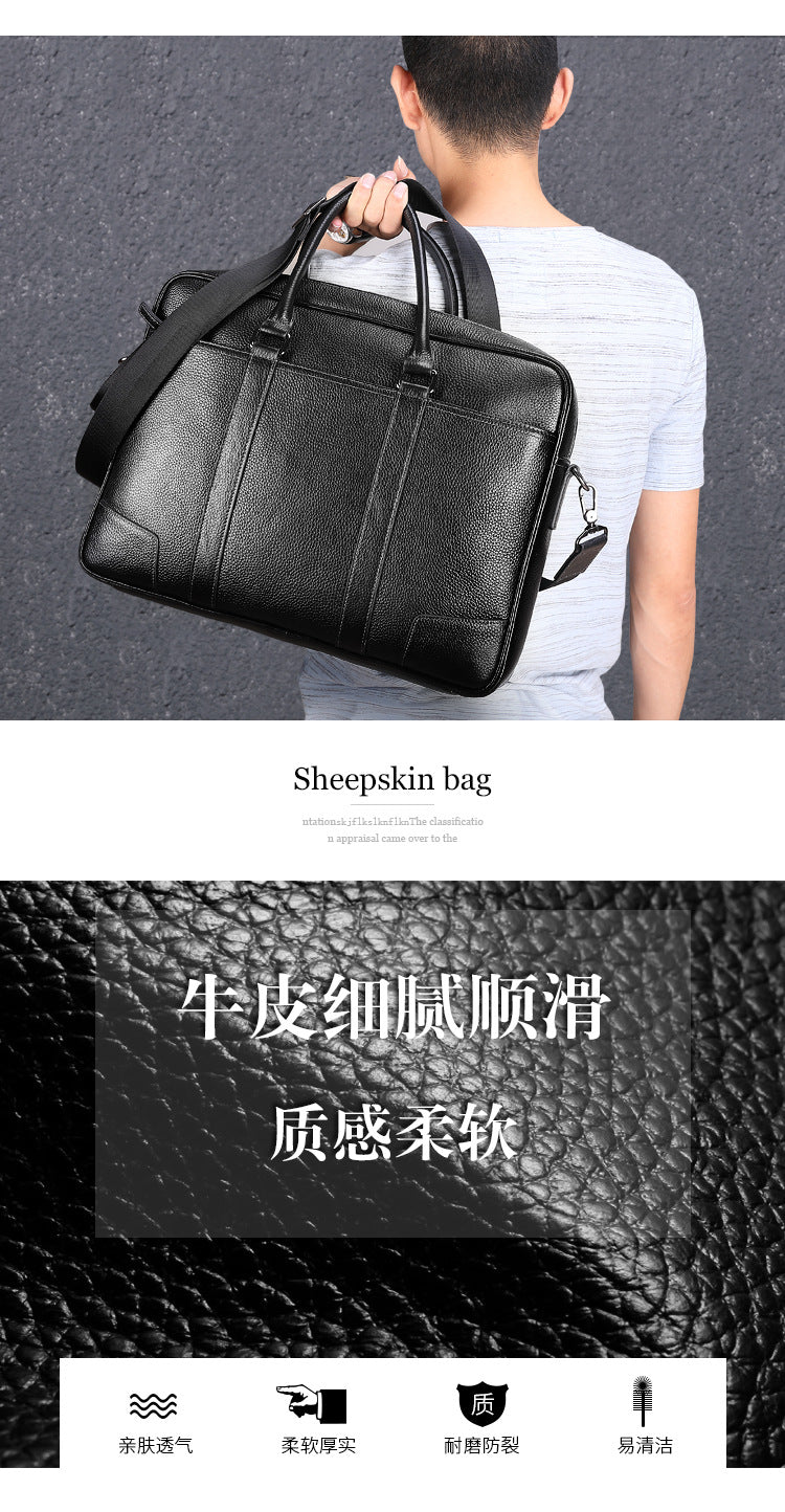 Men's handbag, genuine cowhide leather, computer bag, large capacity, business trip briefcase, men's handbag