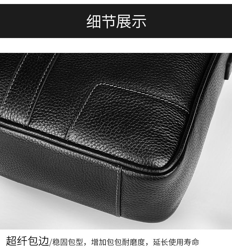 Men's handbag, genuine cowhide leather, computer bag, large capacity, business trip briefcase, men's handbag