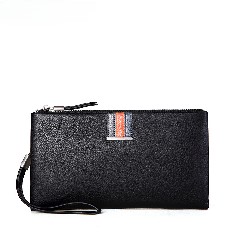 Men's Clutch Bag Genuine Cowhide Leather Casual Business Smart Anti-Theft Handbag for Men