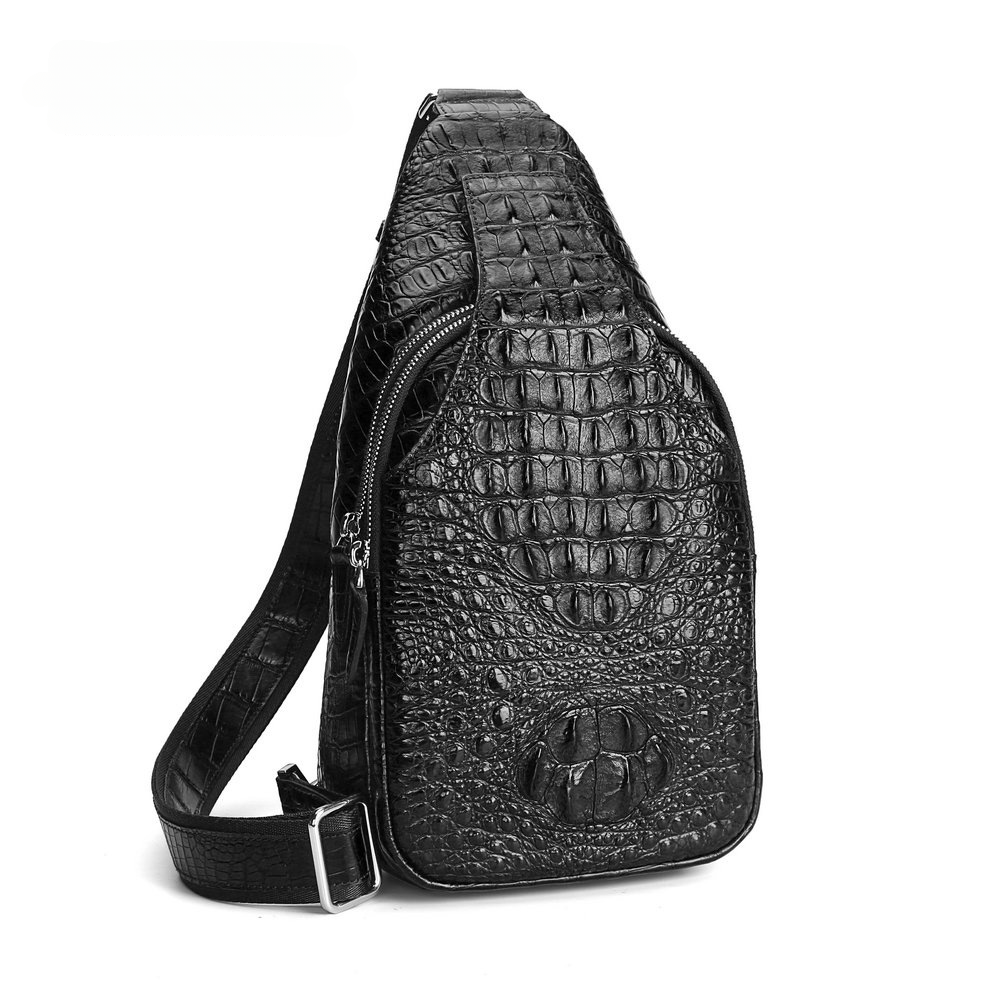 Men's Bust Bag Crocodile Skin Genuine Leather Large Capacity Outdoor Sports Backpack Casual Fashion Waist Pouch
