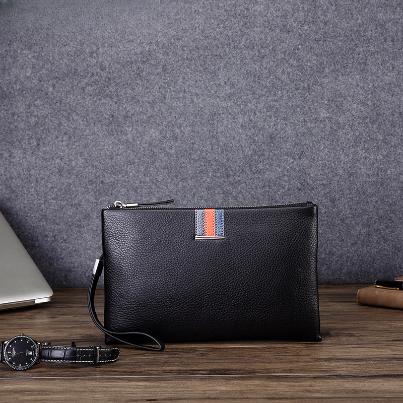 Men's Clutch Bag Genuine Cowhide Leather Casual Business Smart Anti-Theft Handbag for Men