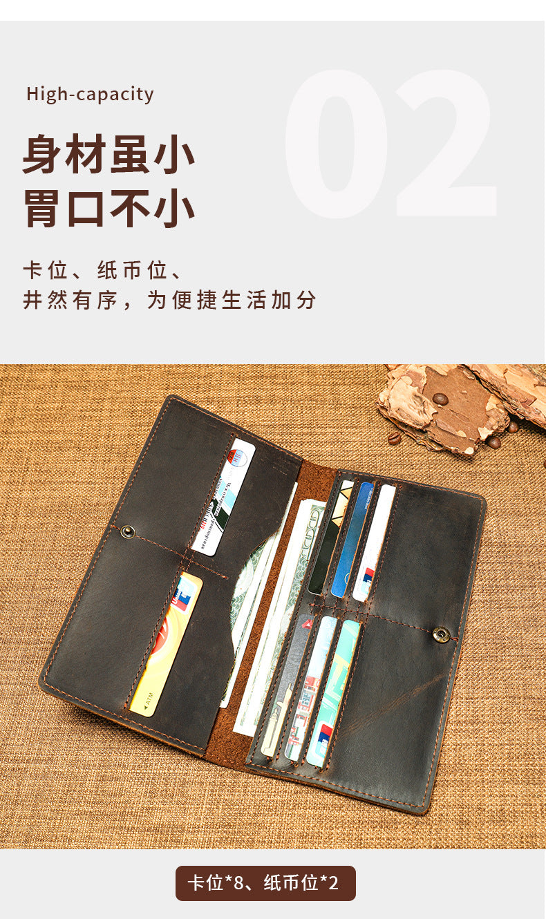Men's long wallet made of genuine cowhide leather fashion retro clutch bag men's wallet card bag
