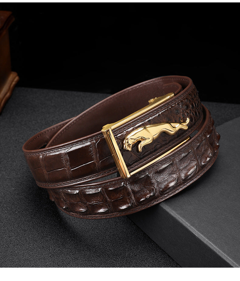 Men's Belt Siamese Crocodile Skin Genuine Leather Automatic Buckle Casual Men's Belt