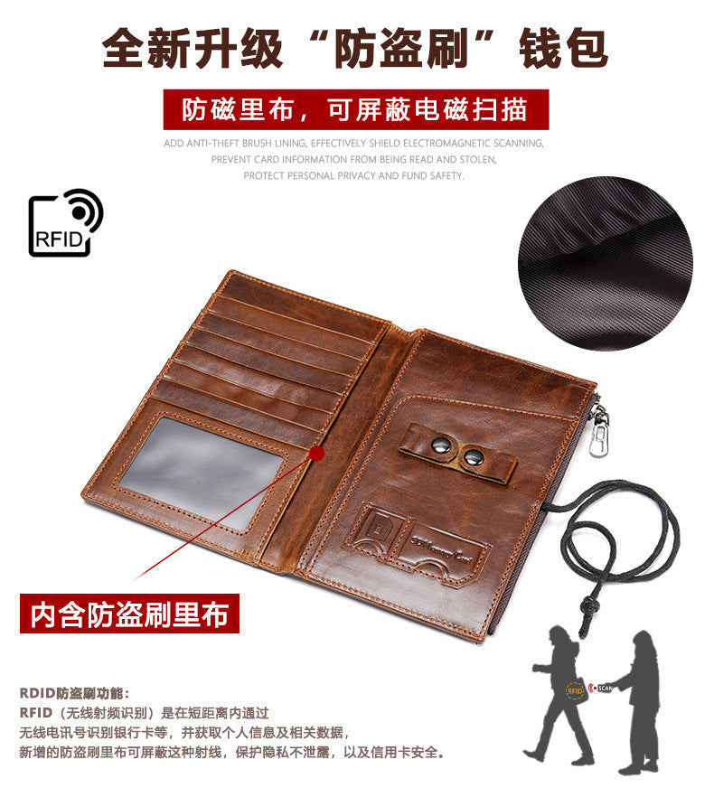 Men's Wallet Made of Genuine Cow Leather Retro Unique Fashion Card Holder Earphone Code Card Pocket