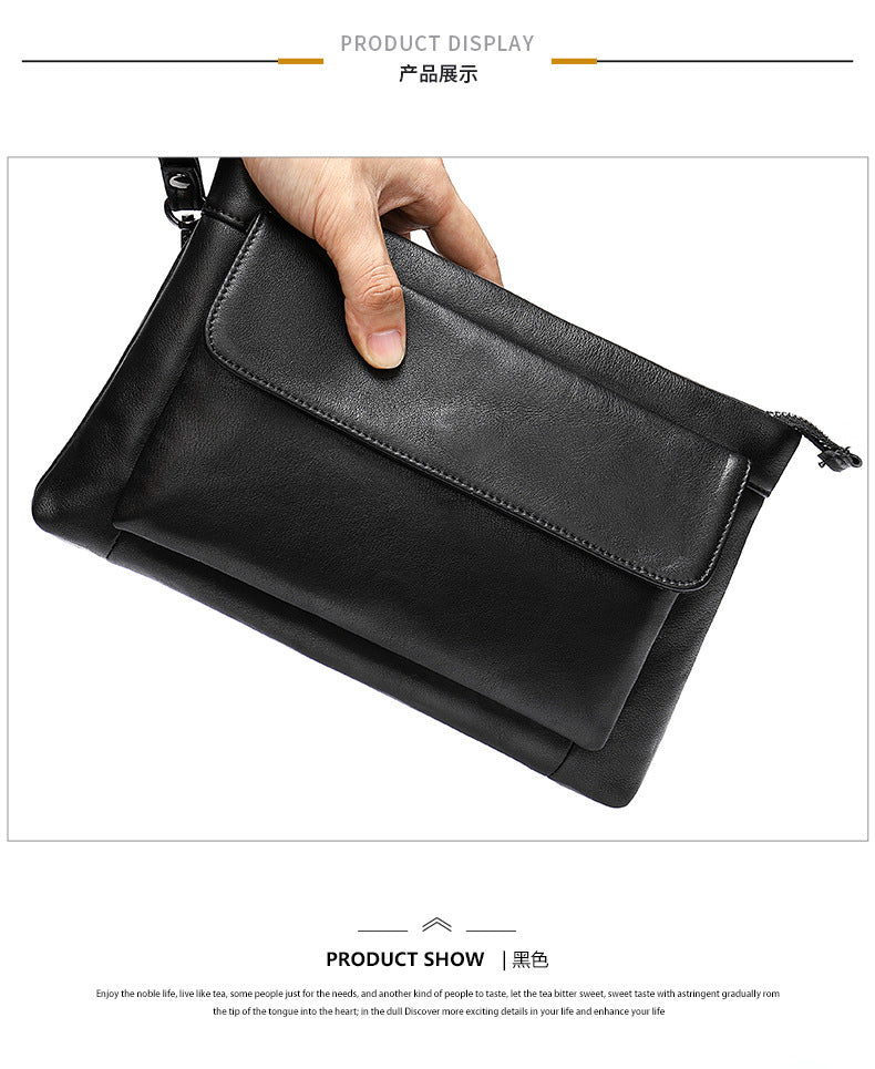 Men's Clutch Bag Genuine Cowhide Leather Vintage Large Capacity DIY Men's Wrist Bag Handbag