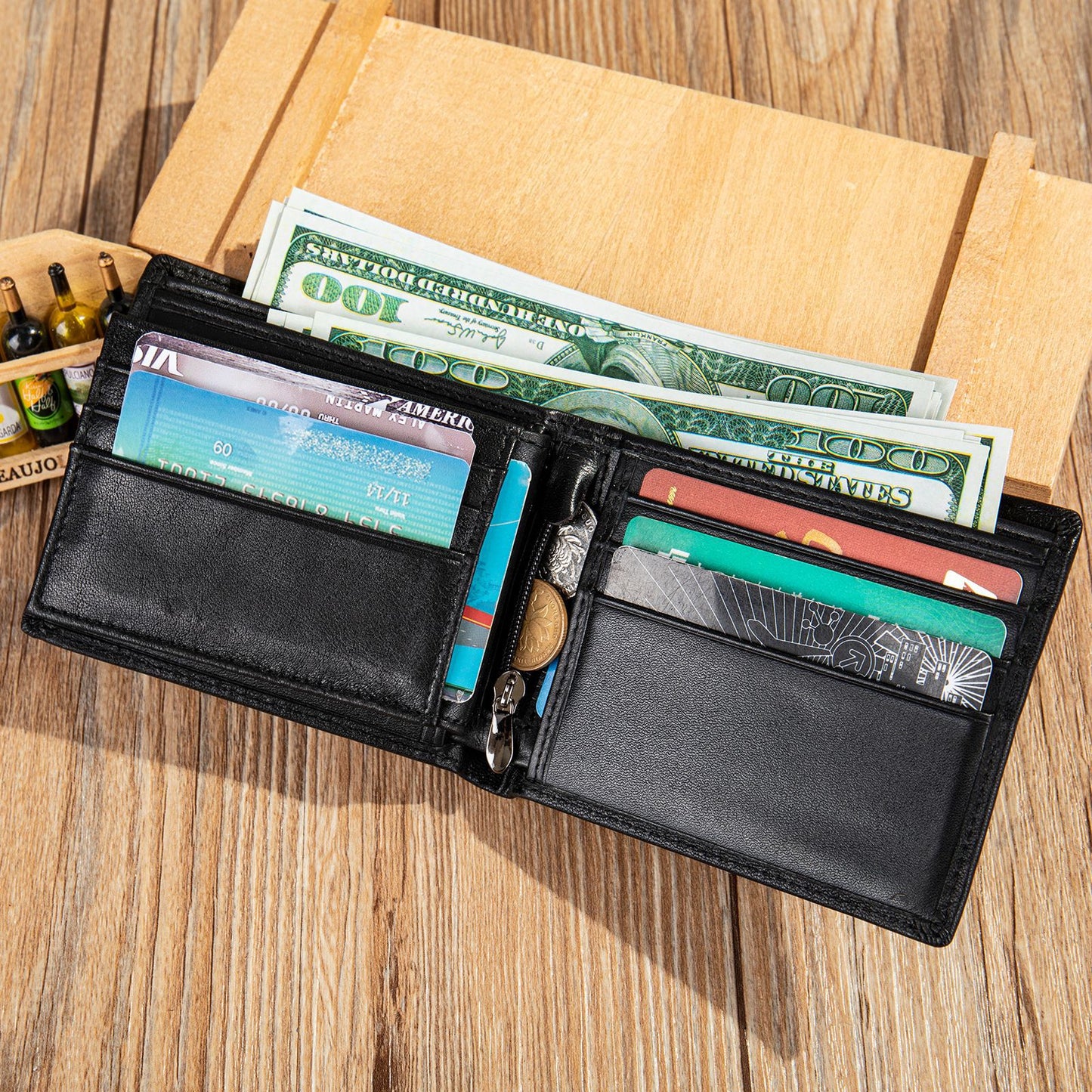 Men's long wallet, tanned leather, high quality coin purse, birthday gift, wallet for men