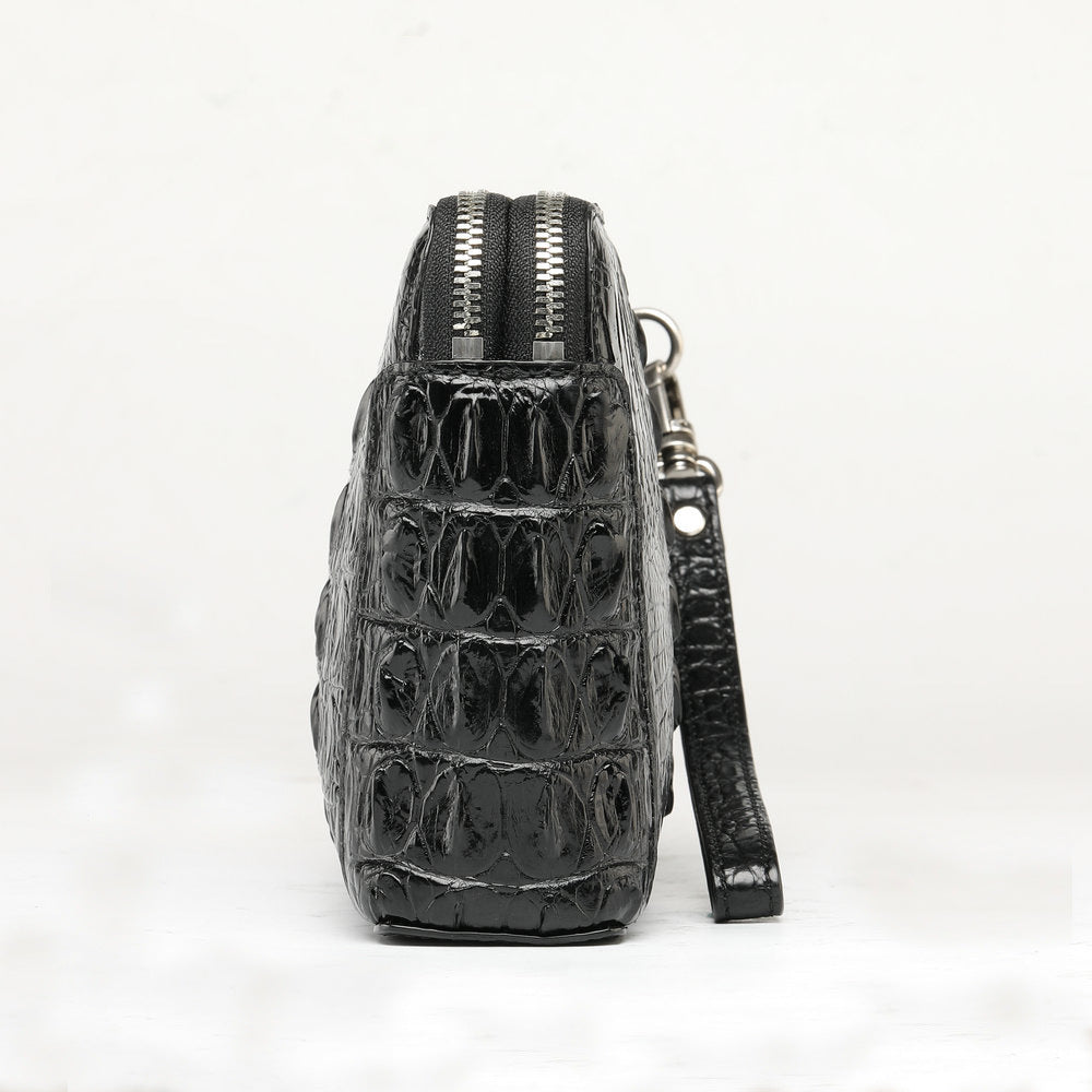 Men's Bag Crocodile Skin Genuine Leather Business Double Zipper Security Lock Privacy Protection Handbag