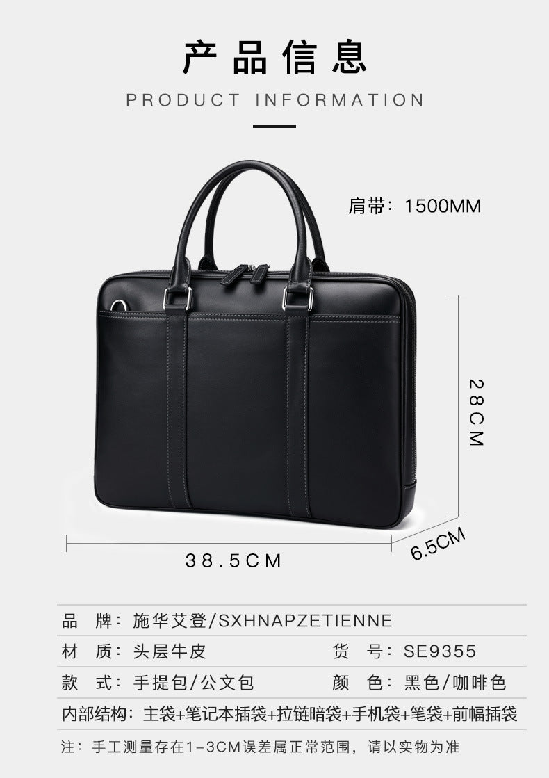 Men's briefcase business genuine cowhide leather casual simple crossbody shoulder bag handbag