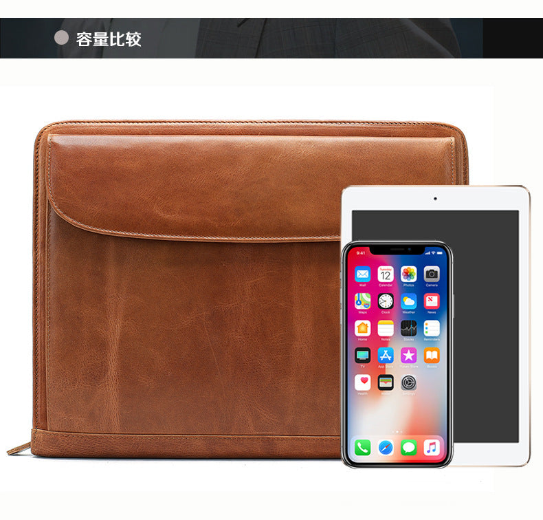 Men's clutch bag Genuine cowhide leather large capacity business zipper file bag Men's handbag