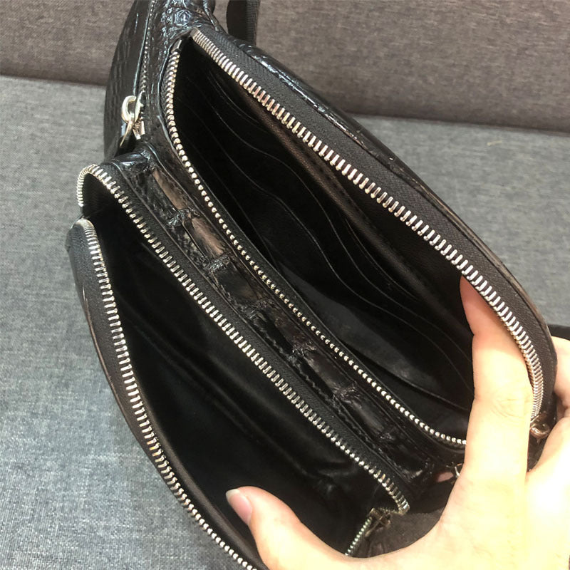 Men's waist pouch made of crocodile skin genuine leather Casual fashion Bust bag Crossbody bag