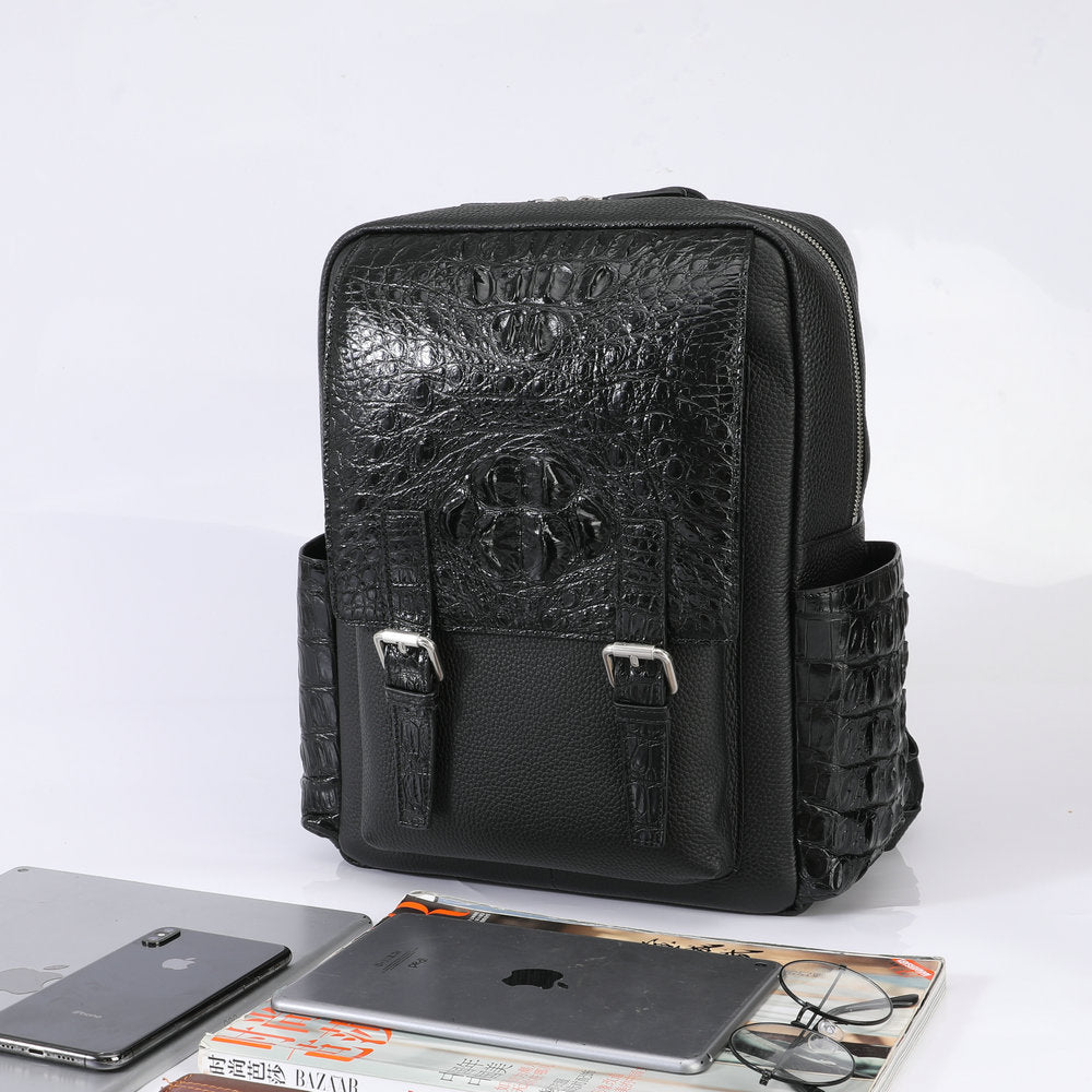 Crocodile bone skin and cowhide genuine leather men's backpack high quality business commuting casual outdoor travel computer bag
