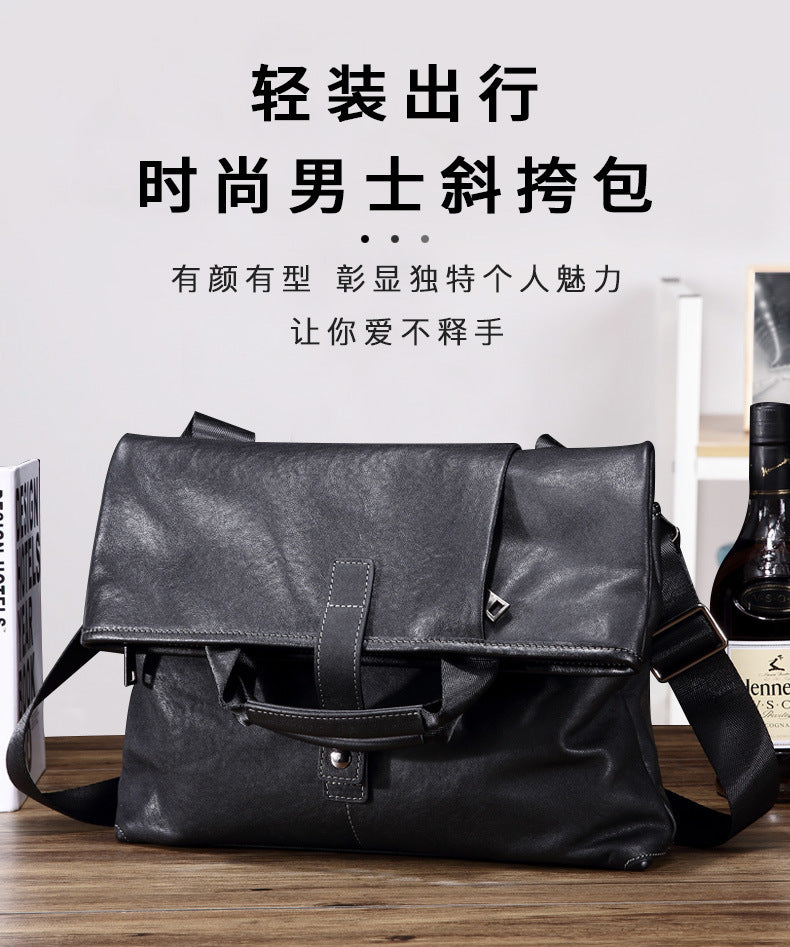 Men's shoulder bag, genuine cowhide leather, multi-functional handbag, business crossbody bag