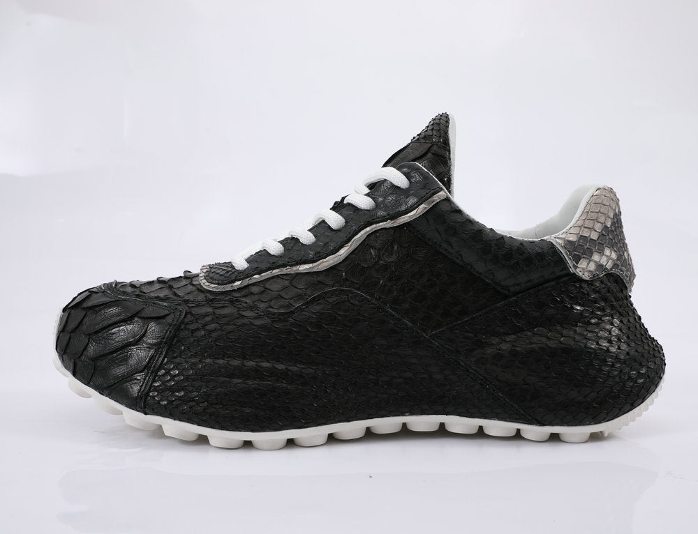 Python Skin Genuine Leather Men's Sneakers Sports Casual Shoes Fashion In Heels Men Shoes