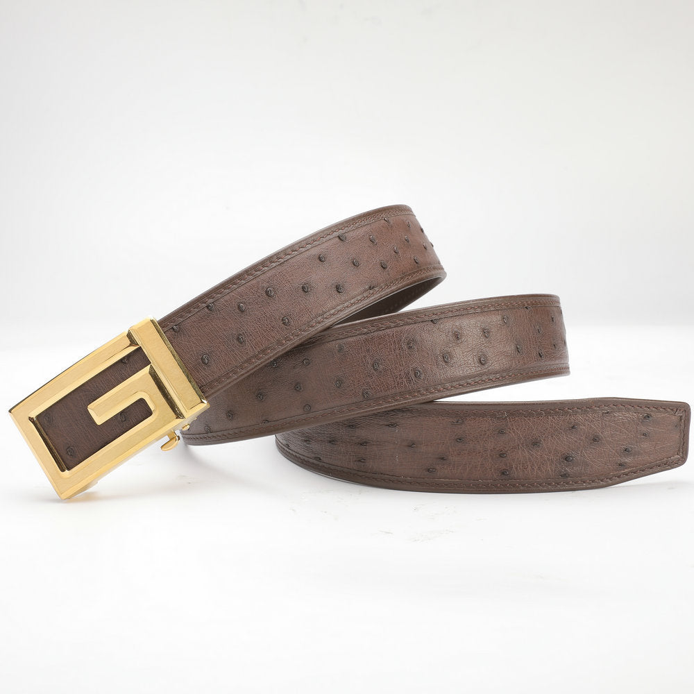 Ostrich Skin Genuine Leather Men's Belt Automatic Buckle Stainless Steel Buckle Width 3.4cm Fashion Belt for Men