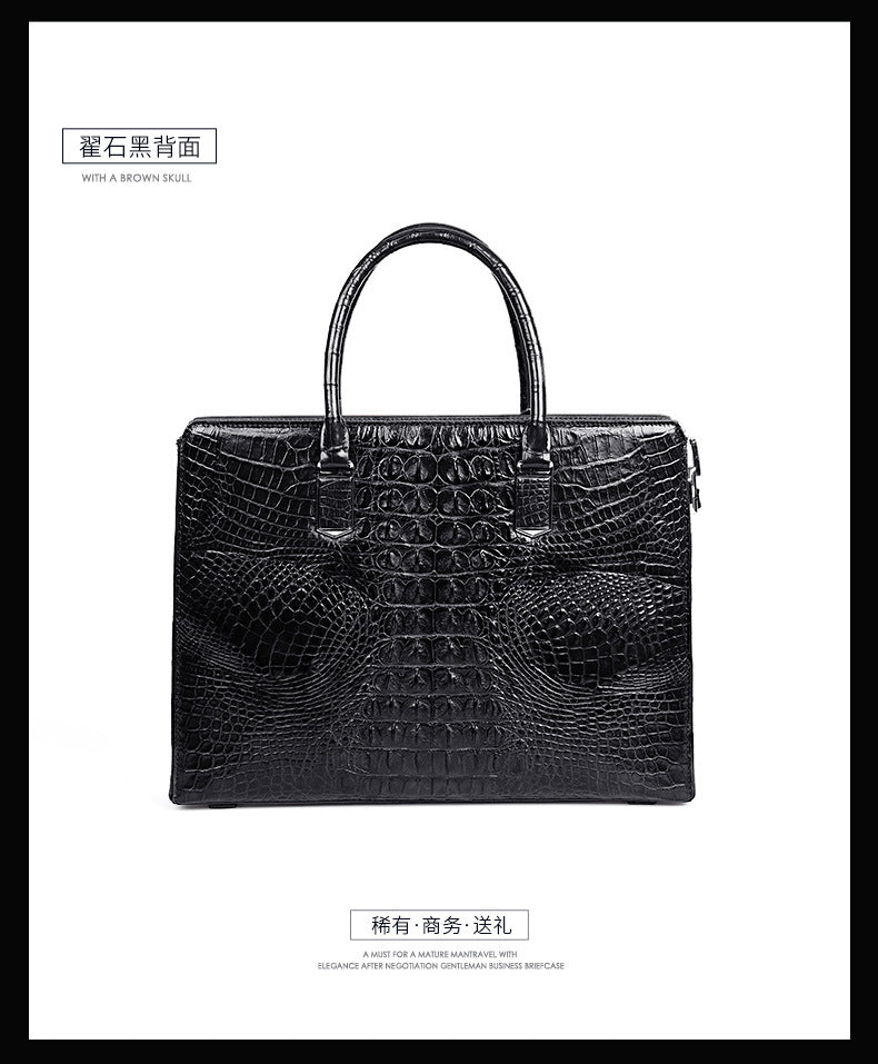 Siamese crocodile bone skin men's briefcase handbag anti-theft security lock genuine leather luxury business bag handbag