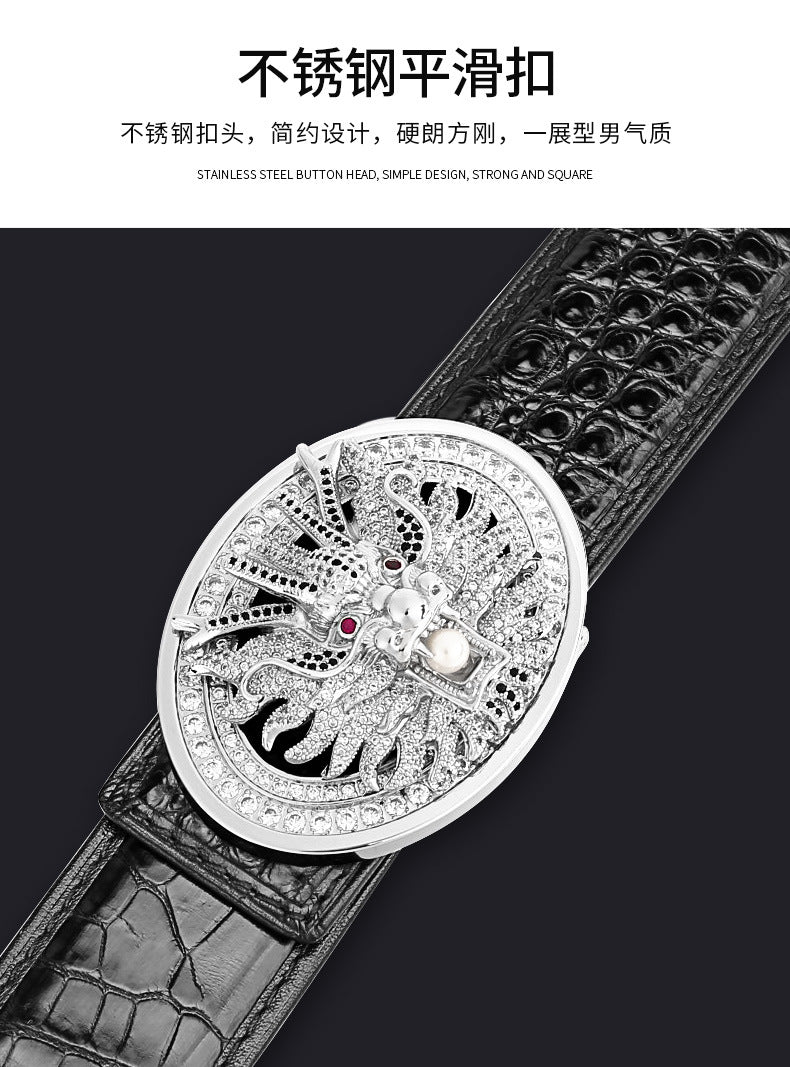 Siamese Crocodile Skin Men's Belt Genuine Leather Dragon with Smooth Buckle Fashion Casual Business Belt