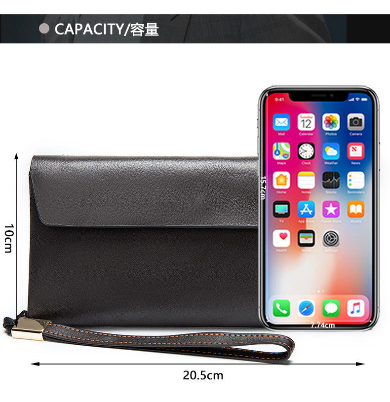 Men's Long Wallet Retro Genuine Cowhide Leather Large Capacity Card Holder RFID Anti-Theft Business Clutch Bag