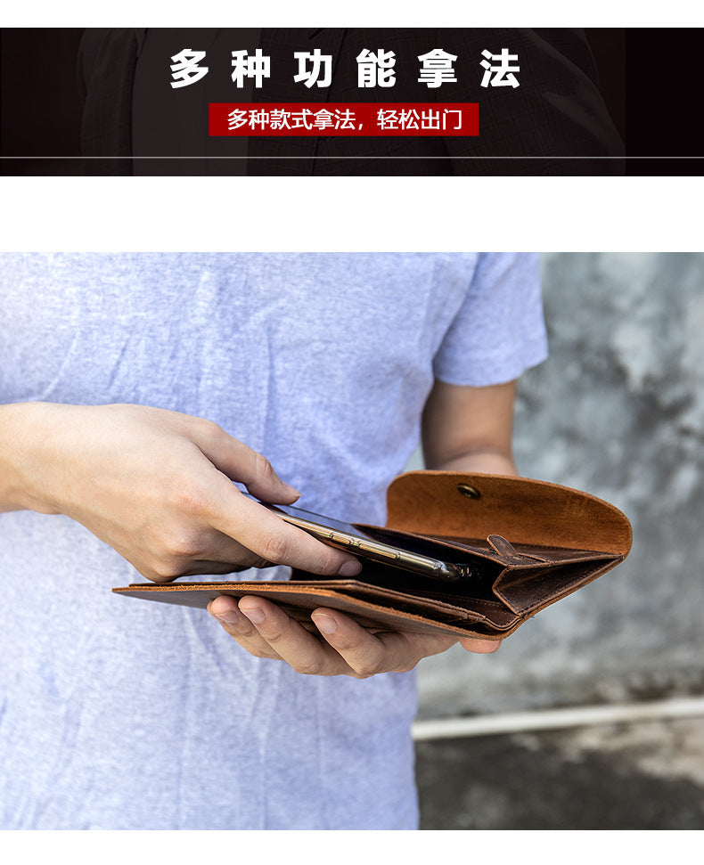 Men's Long Wallet RFID Clutch Bag Crazy Horse Retro Card Holder Men's Wallet Card Bag