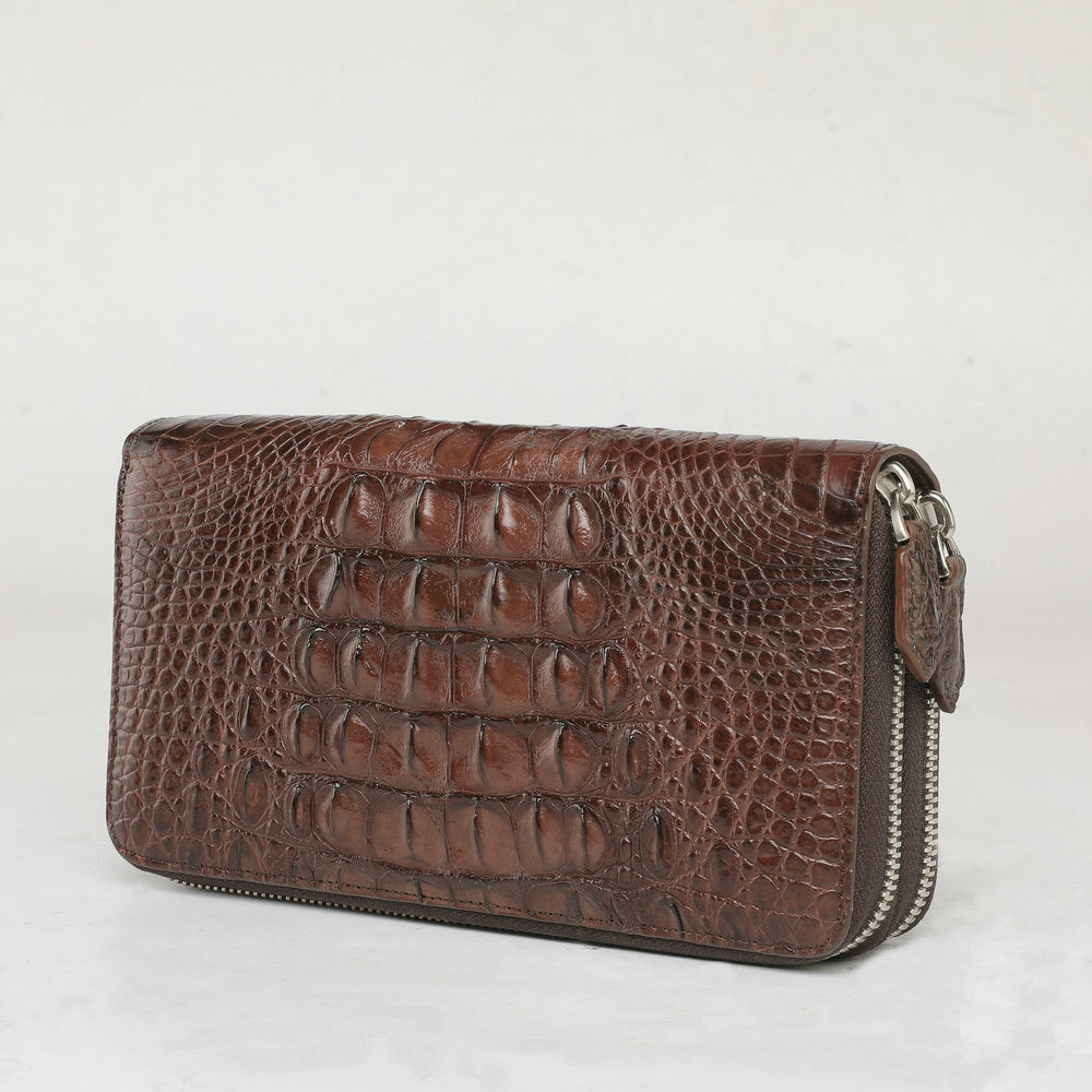 Siamese Crocodile Skin Men's Long Wallet Double Zipper Card Bag Genuine Leather Wallet Handbag