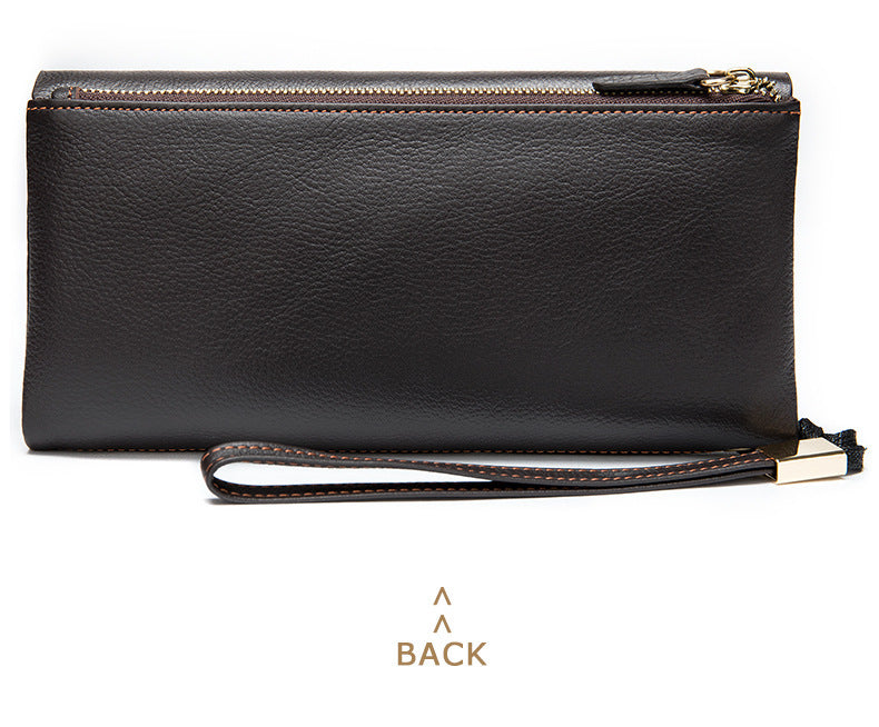 Men's Long Wallet Retro Genuine Cowhide Leather Large Capacity Card Holder RFID Anti-Theft Business Clutch Bag