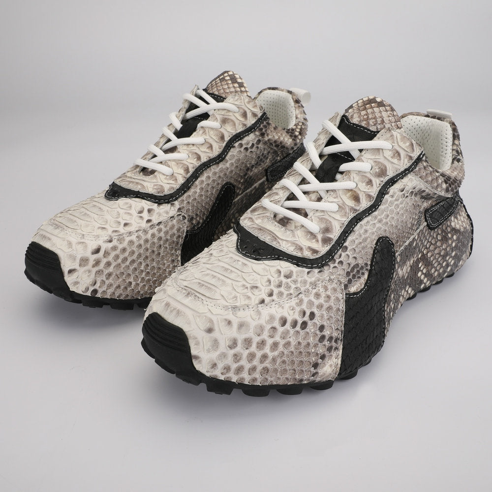 Python Skin Genuine Leather Men's Platform Sneakers Sports Casual Men's Shoes Fashion Anti-Slip Men Shoes