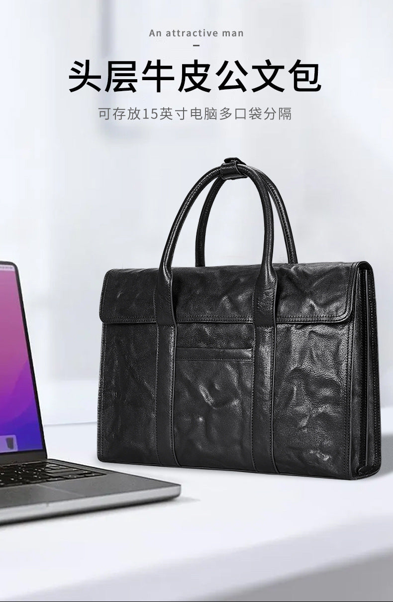 Men's handbag, genuine cowhide leather, high quality, large capacity, briefcase, handbag for men