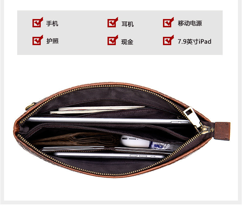 Men's Clutch Bag Business Crocodile Crest Cow Leather Handbag for Men
