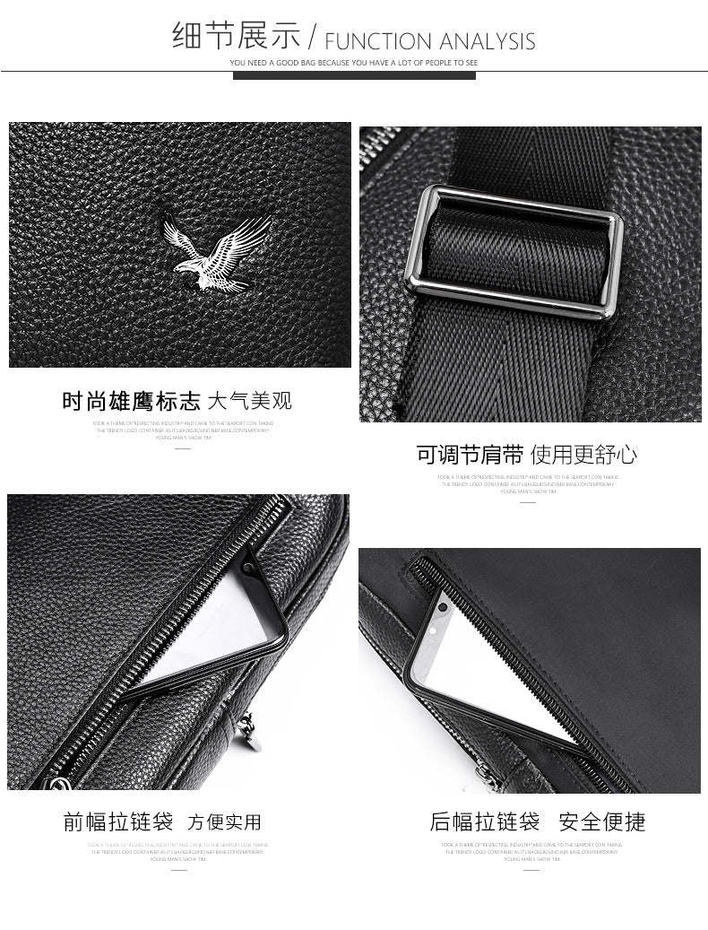 Men's bust bag cowhide Korean casual fashion simple crossbody bag