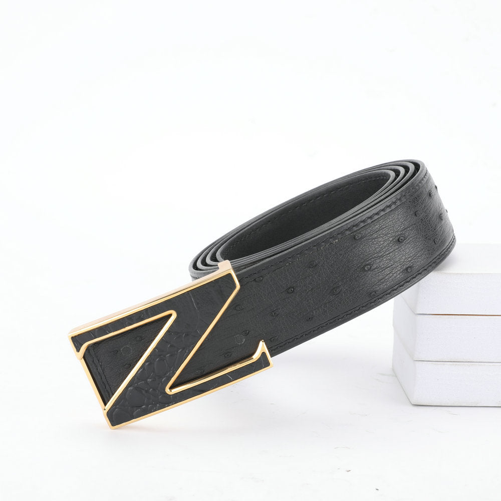 Ostrich skin genuine leather men's belt fashion business casual smooth buckle men belt