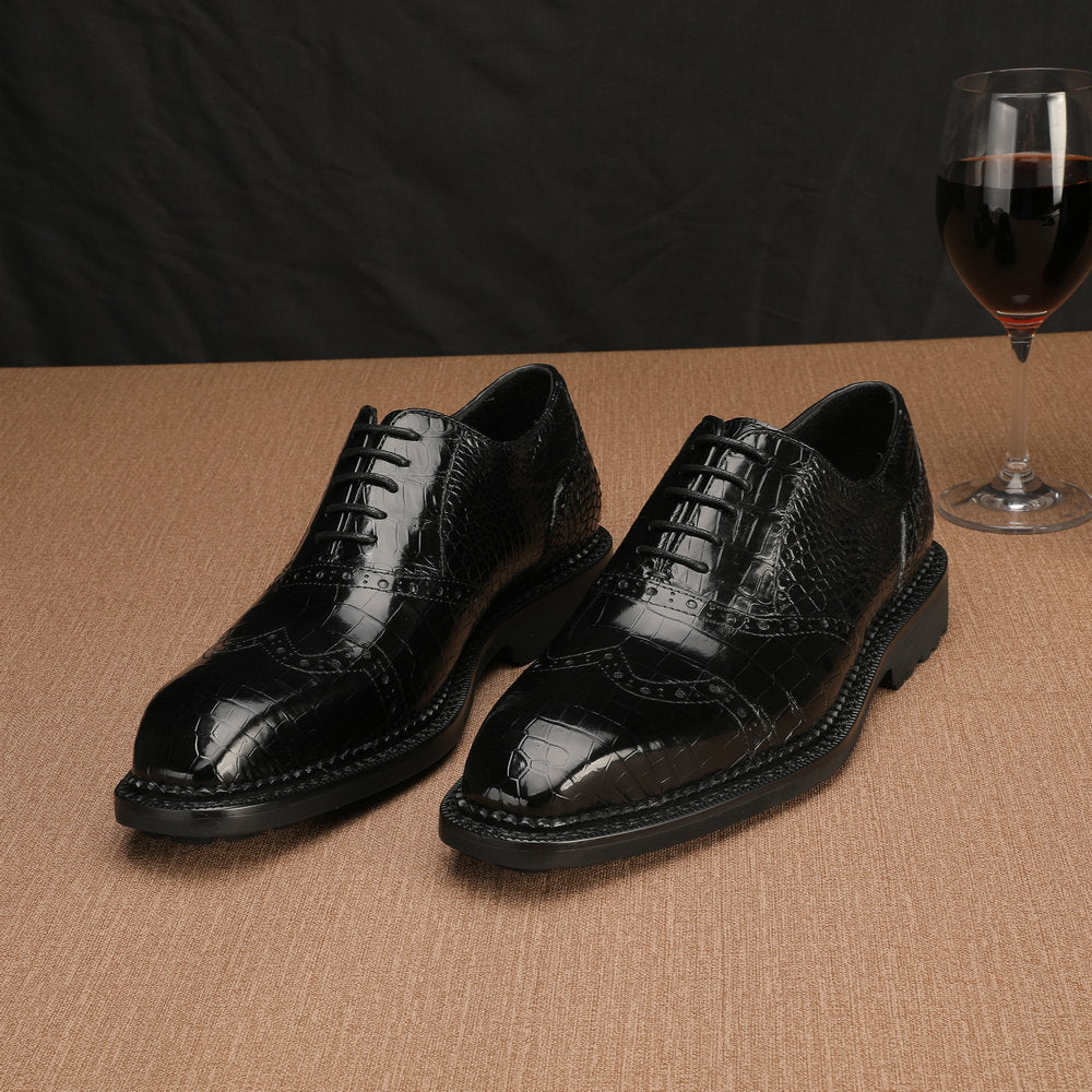 New Crocodile Skin Genuine Leather Men's Leather Shoes Rubber Sole Business Shoes