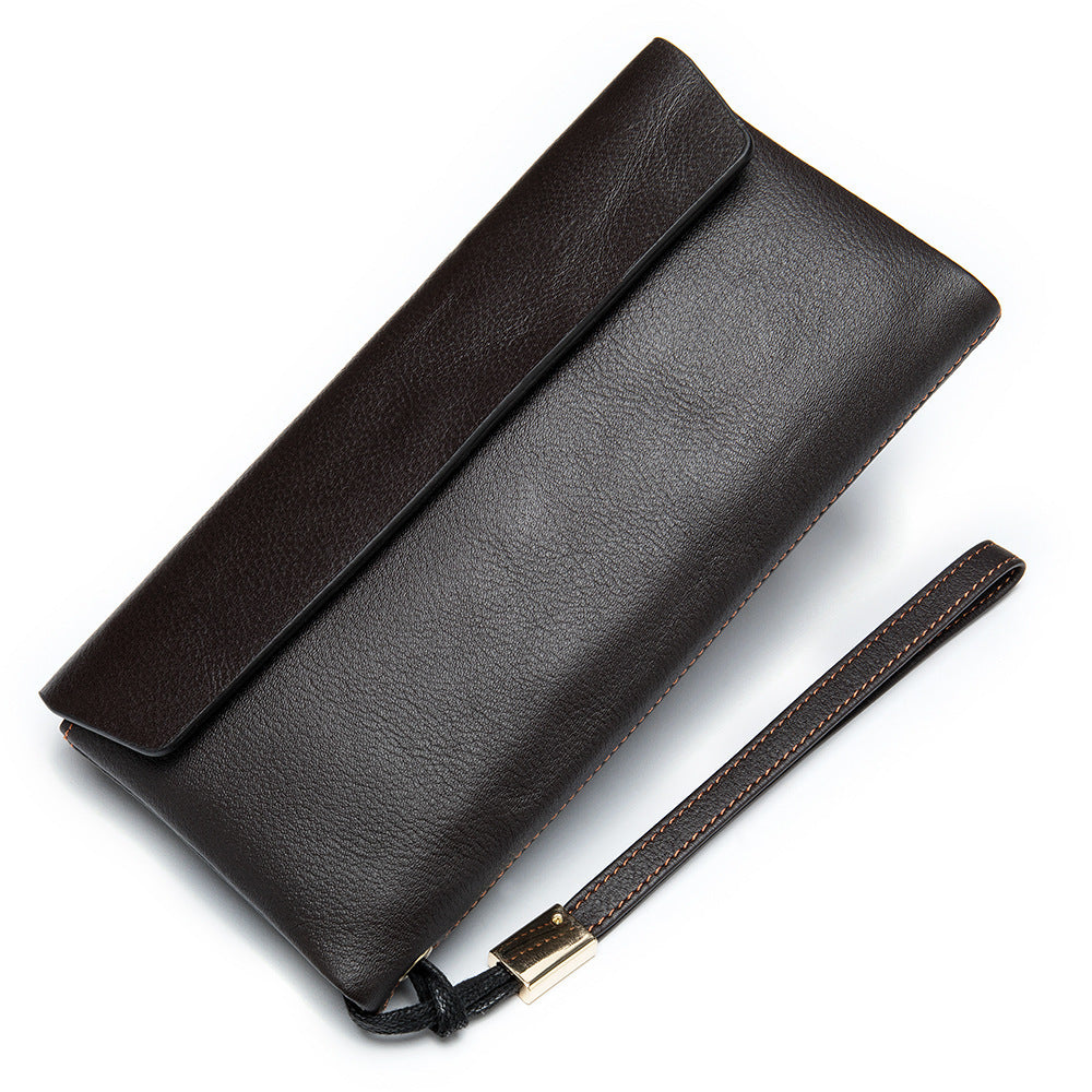 Men's Long Wallet Retro Genuine Cowhide Leather Large Capacity Card Holder RFID Anti-Theft Business Clutch Bag