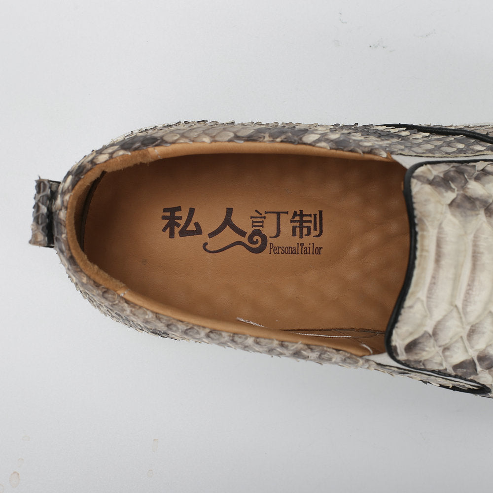 Python Skin Genuine Leather Men's Moccasins Embroidery Tiger Head Fashion Men Shoes Casual Shoes