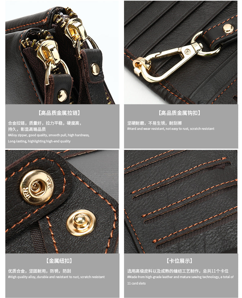 Men's long wallet made of genuine cowhide leather OL commuting large capacity zipper clutch bag